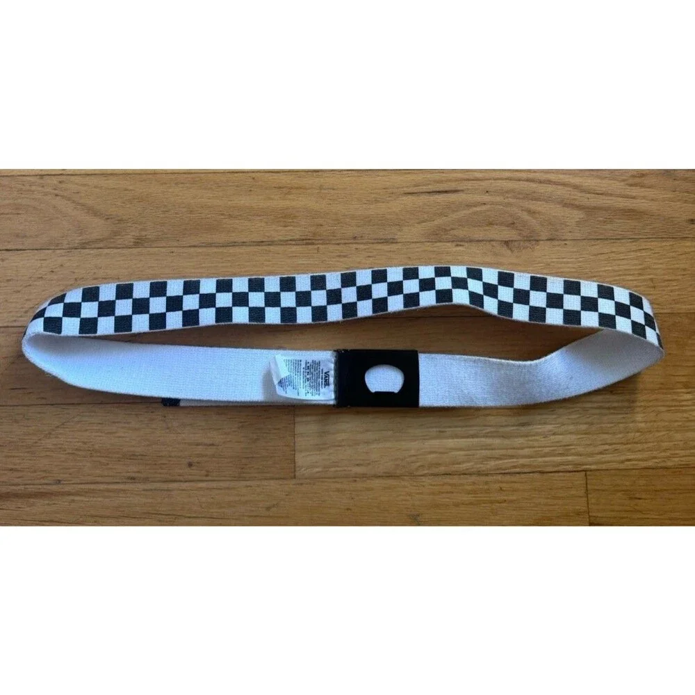 VANS Black White Checker Checkered Web Belt Adjustable Logo Buckle One Size
